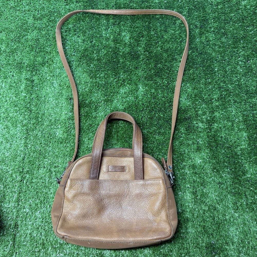 Vintage Y2K Women’s Fossil Brown Leather and Canvas Crossbody Handbag Purse